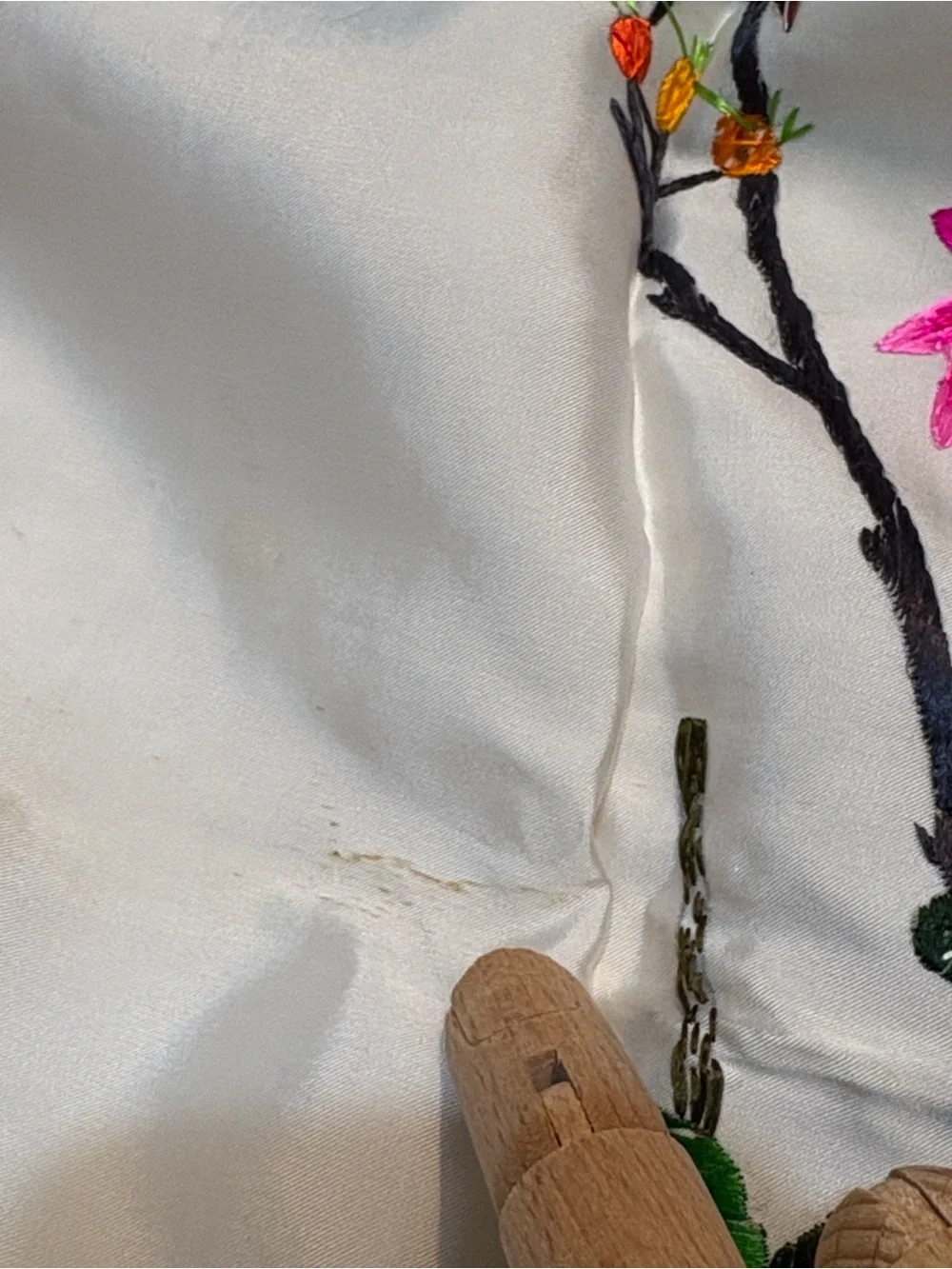 Vintage Chinese Silk Embroidered Crane & Floral Panel